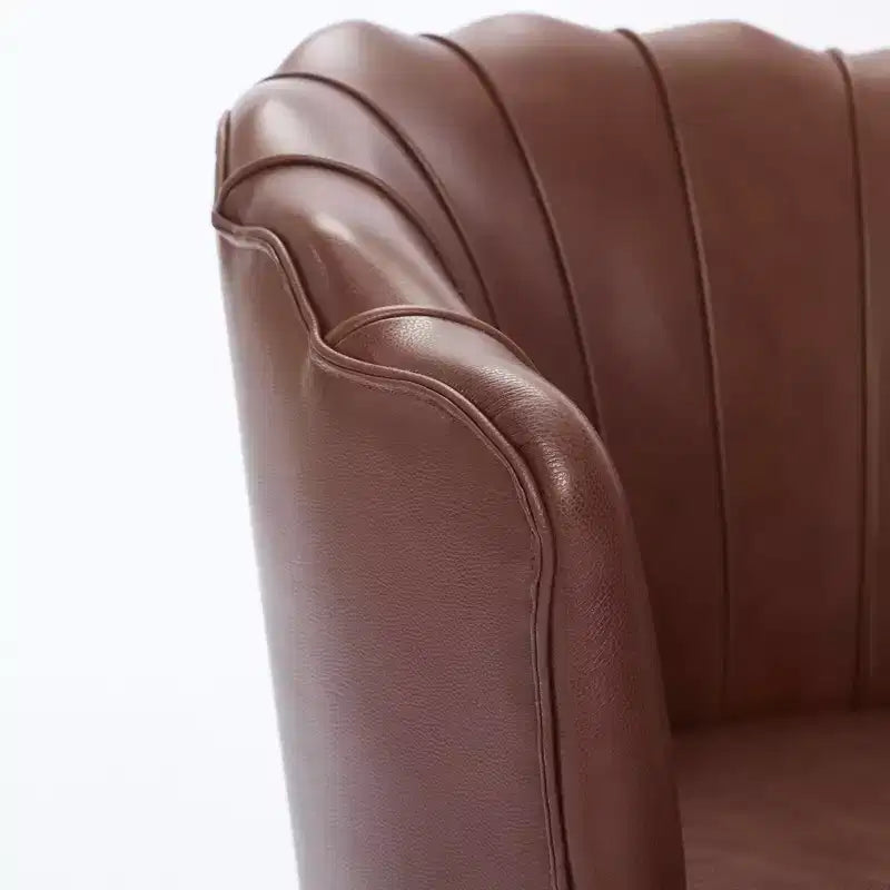 Fauteuil pivotant TUYOHW Petal, fauteuil d'appoint avec base métallique rotative, cannelé incurvé, fauteuil de bureau à dossier ailé en cuir véritable pour bureau, salon