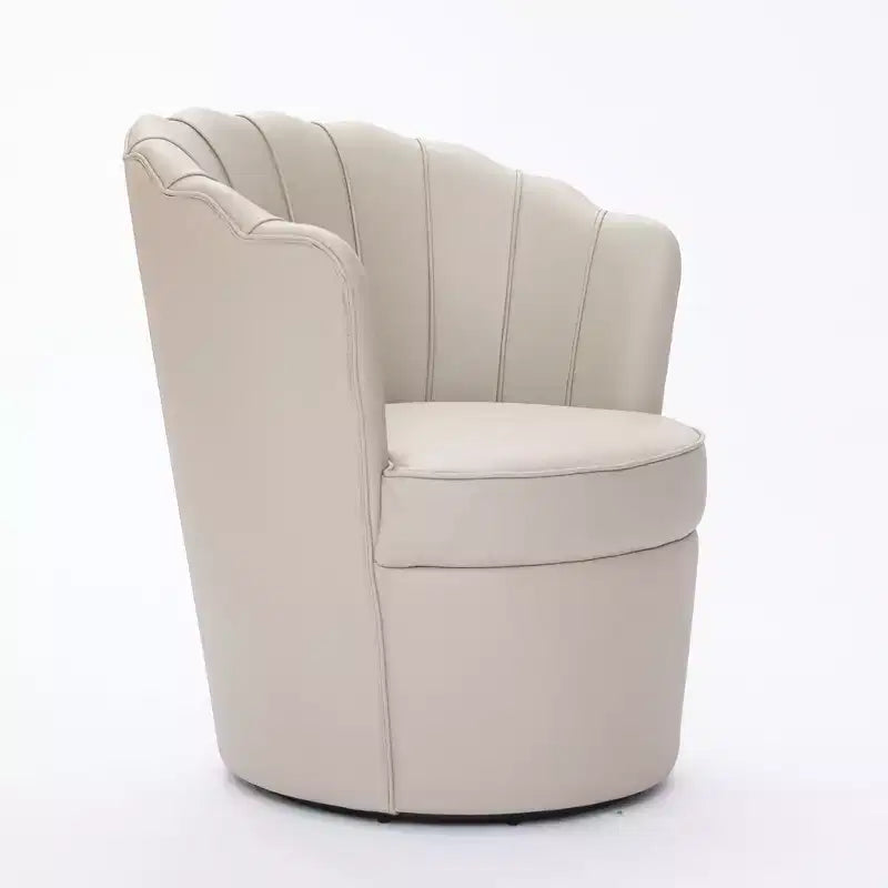 Fauteuil pivotant TUYOHW Petal, fauteuil d'appoint avec base métallique rotative, cannelé incurvé, fauteuil de bureau à dossier ailé en cuir véritable pour bureau, salon