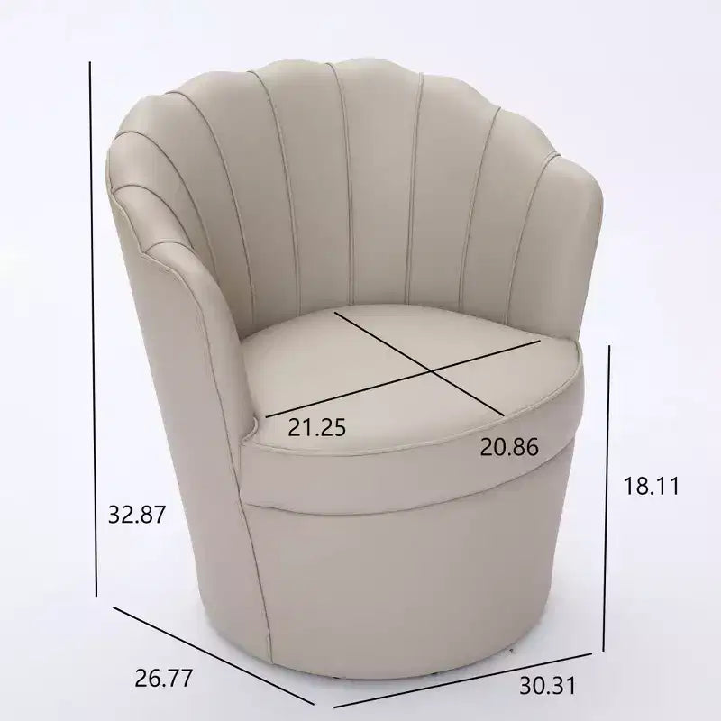 Fauteuil pivotant TUYOHW Petal, fauteuil d'appoint avec base métallique rotative, cannelé incurvé, fauteuil de bureau à dossier ailé en cuir véritable pour bureau, salon