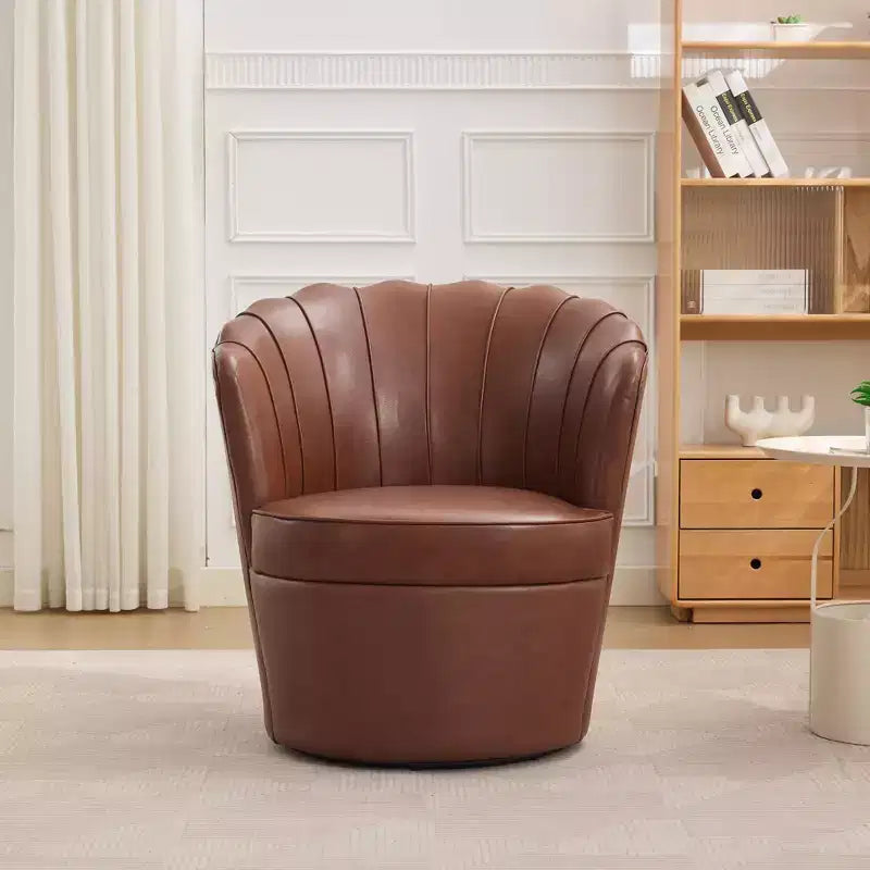 Fauteuil pivotant TUYOHW Petal, fauteuil d'appoint avec base métallique rotative, cannelé incurvé, fauteuil de bureau à dossier ailé en cuir véritable pour bureau, salon