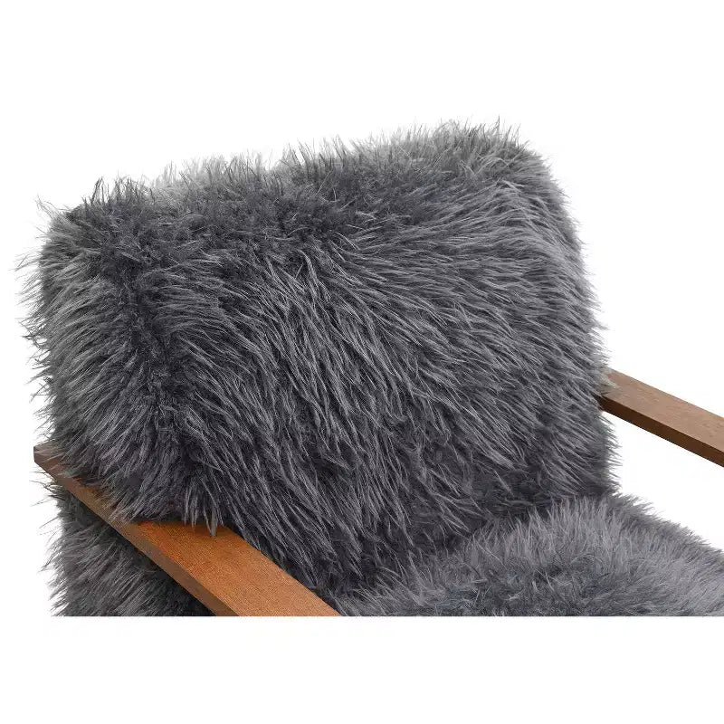 Fauteuil d'appoint en fausse fourrure TUYOHW de 72 cm de large, fauteuil de salon rembourré avec accoudoirs incurvés en bois, ressorts ensachés, fauteuil pour salon, chambre à coucher