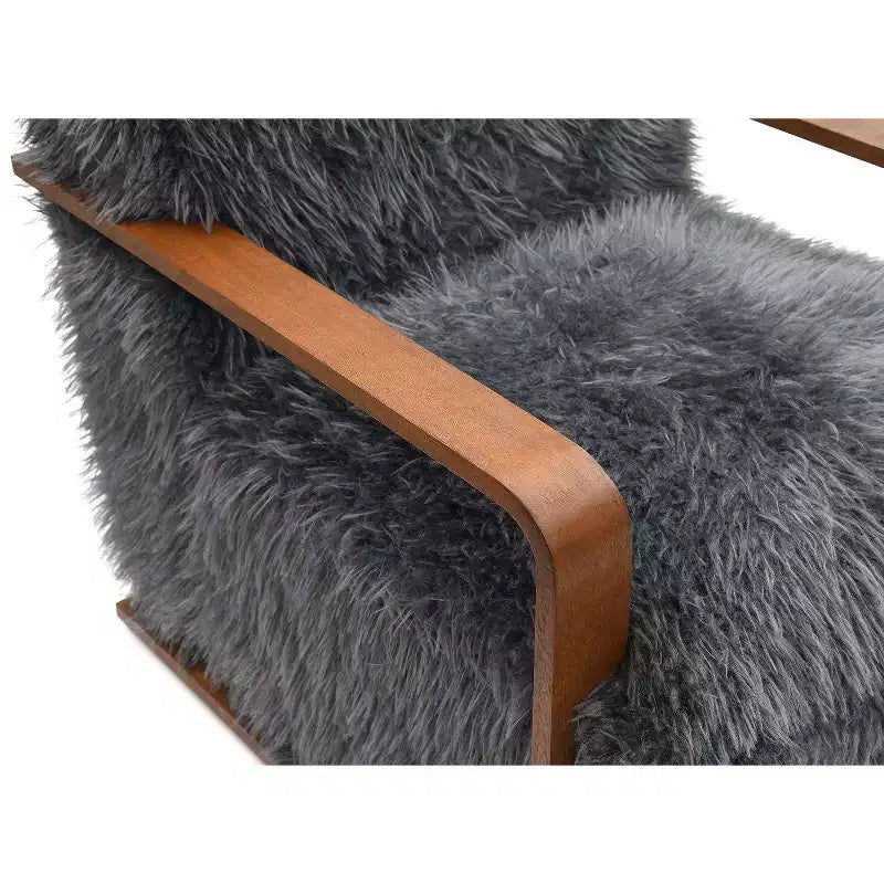 Fauteuil d'appoint en fausse fourrure TUYOHW de 72 cm de large, fauteuil de salon rembourré avec accoudoirs incurvés en bois, ressorts ensachés, fauteuil pour salon, chambre à coucher
