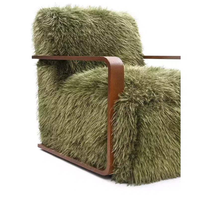 Fauteuil d'appoint en fausse fourrure TUYOHW de 72 cm de large, fauteuil de salon rembourré avec accoudoirs incurvés en bois, ressorts ensachés, fauteuil pour salon, chambre à coucher