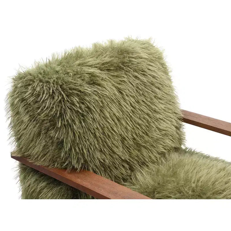 Fauteuil d'appoint en fausse fourrure TUYOHW de 72 cm de large, fauteuil de salon rembourré avec accoudoirs incurvés en bois, ressorts ensachés, fauteuil pour salon, chambre à coucher