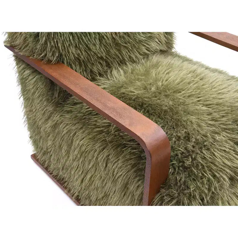 Fauteuil d'appoint en fausse fourrure TUYOHW de 72 cm de large, fauteuil de salon rembourré avec accoudoirs incurvés en bois, ressorts ensachés, fauteuil pour salon, chambre à coucher