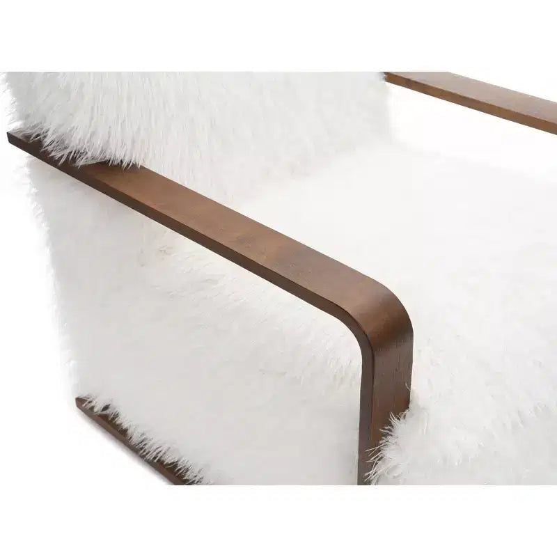 Fauteuil d'appoint en fausse fourrure TUYOHW de 72 cm de large, fauteuil de salon rembourré avec accoudoirs incurvés en bois, ressorts ensachés, fauteuil pour salon, chambre à coucher