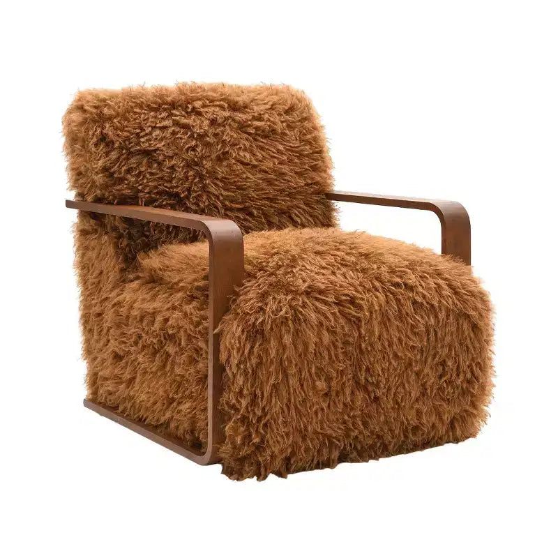 Fauteuil d'appoint en fausse fourrure TUYOHW de 72 cm de large, fauteuil de salon rembourré avec accoudoirs incurvés en bois, ressorts ensachés, fauteuil pour salon, chambre à coucher