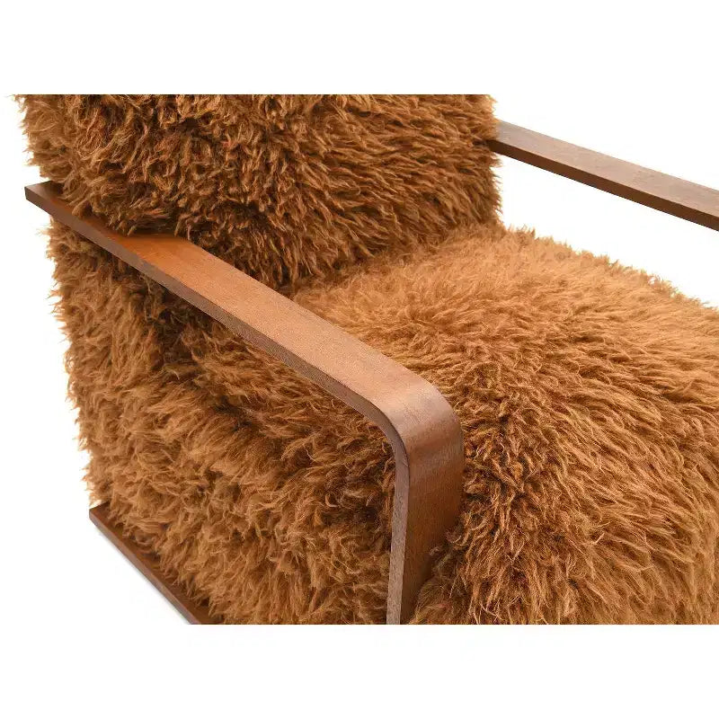 Fauteuil d'appoint en fausse fourrure TUYOHW de 72 cm de large, fauteuil de salon rembourré avec accoudoirs incurvés en bois, ressorts ensachés, fauteuil pour salon, chambre à coucher