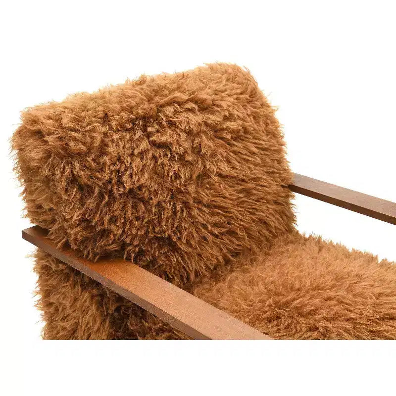 Fauteuil d'appoint en fausse fourrure TUYOHW de 72 cm de large, fauteuil de salon rembourré avec accoudoirs incurvés en bois, ressorts ensachés, fauteuil pour salon, chambre à coucher