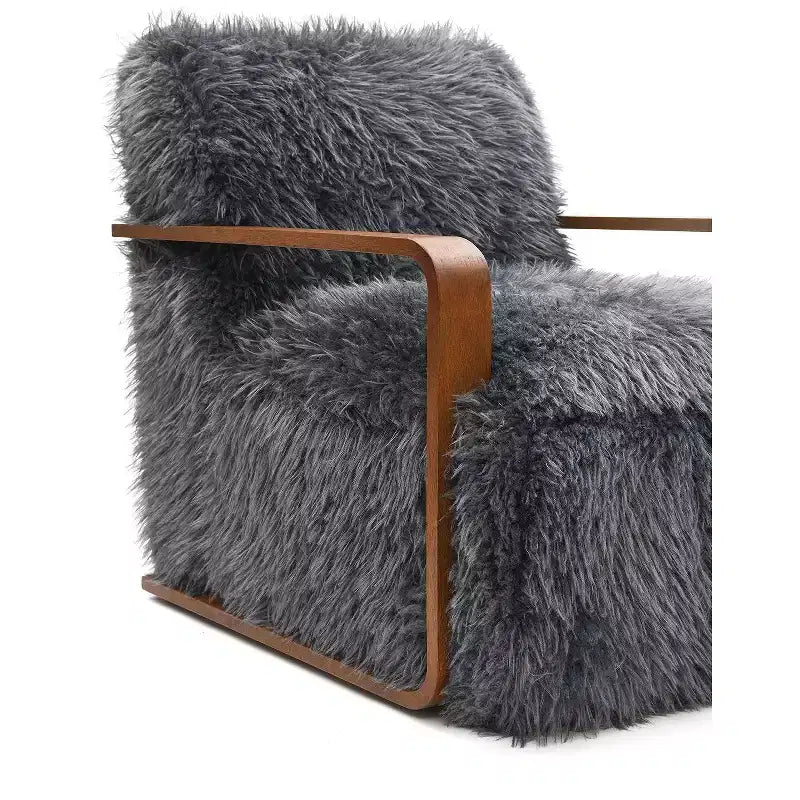 Fauteuil d'appoint en fausse fourrure TUYOHW de 72 cm de large, fauteuil de salon rembourré avec accoudoirs incurvés en bois, ressorts ensachés, fauteuil pour salon, chambre à coucher