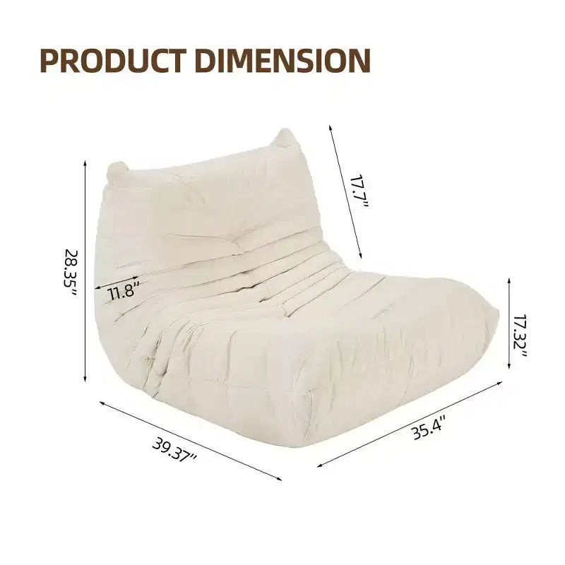 TUYOHW Fauteuil poire sans assemblage, fauteuil lounge en tissu imperméable et antitache, mousse à mémoire de forme haute densité, style Art déco, blanc cassé