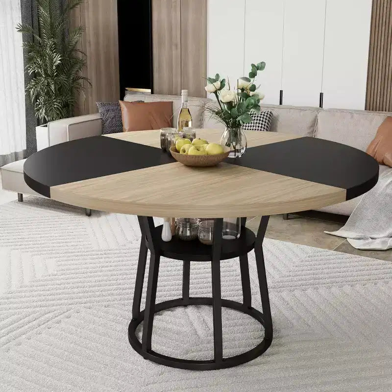 Table à manger ronde pour 4-6 personnes, table de cuisine de ferme de 107 cm avec rangement, tables à dîner circulaires pour cuisine, salle à manger, salon, appartement