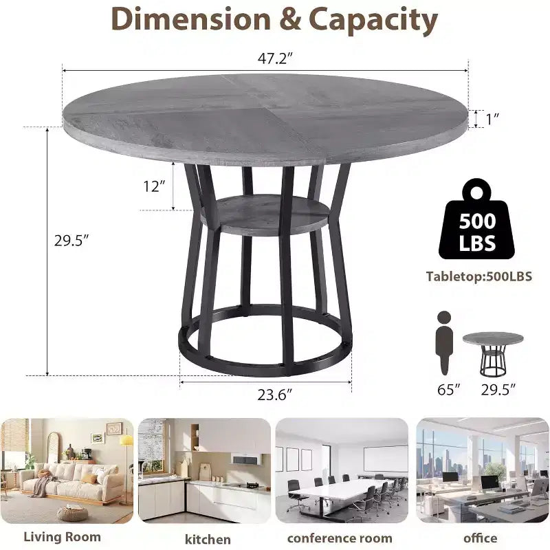 Table à manger ronde pour 4-6 personnes, table de cuisine de ferme de 107 cm avec rangement, tables à dîner circulaires pour cuisine, salle à manger, salon, appartement