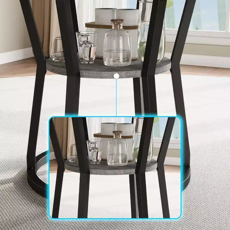 Table à manger ronde pour 4-6 personnes, table de cuisine de ferme de 107 cm avec rangement, tables à dîner circulaires pour cuisine, salle à manger, salon, appartement
