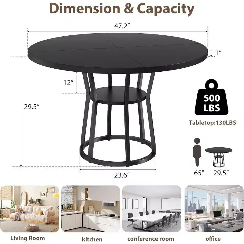 Table à manger ronde pour 4-6 personnes, table de cuisine de ferme de 107 cm avec rangement, tables à dîner circulaires pour cuisine, salle à manger, salon, appartement