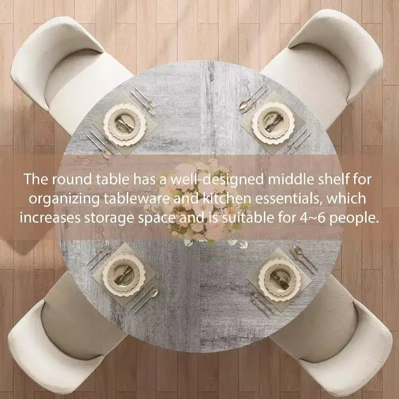 Table à manger ronde pour 4-6 personnes, table de cuisine de ferme de 107 cm avec rangement, tables à dîner circulaires pour cuisine, salle à manger, salon, appartement