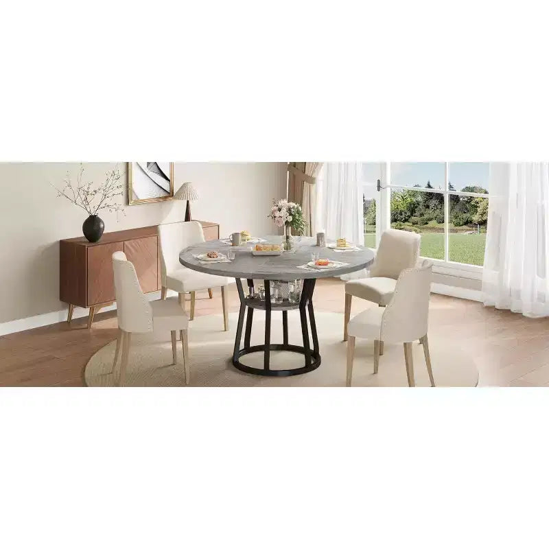 Table à manger ronde pour 4-6 personnes, table de cuisine de ferme de 107 cm avec rangement, tables à dîner circulaires pour cuisine, salle à manger, salon, appartement