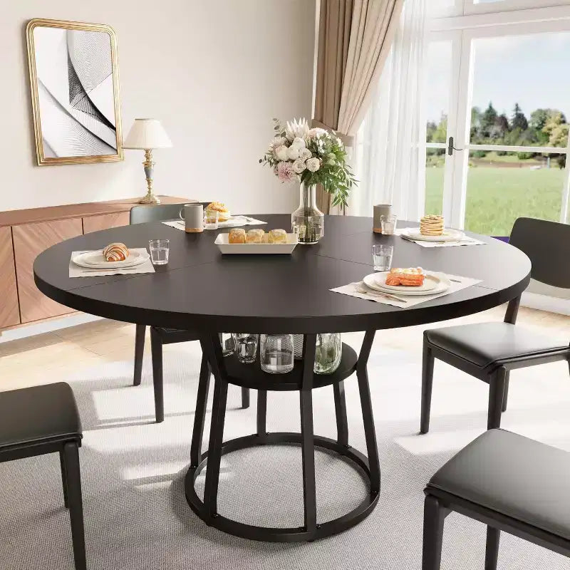 Table à manger ronde pour 4-6 personnes, table de cuisine de ferme de 107 cm avec rangement, tables à dîner circulaires pour cuisine, salle à manger, salon, appartement