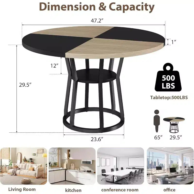 Table à manger ronde pour 4-6 personnes, table de cuisine de ferme de 107 cm avec rangement, tables à dîner circulaires pour cuisine, salle à manger, salon, appartement