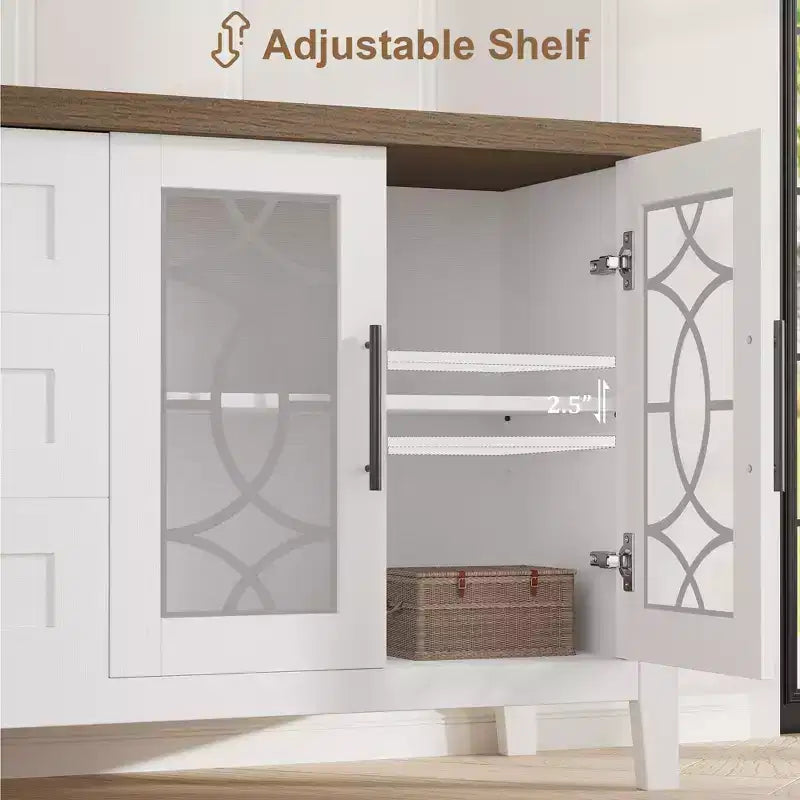 Meuble TV de ferme avec porte vitrée pour téléviseur de 70 pouces, meuble de divertissement moderne du milieu du siècle