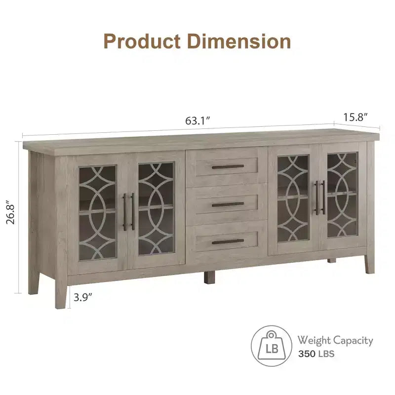 Meuble TV de ferme avec porte vitrée pour téléviseur de 70 pouces, meuble de divertissement moderne du milieu du siècle