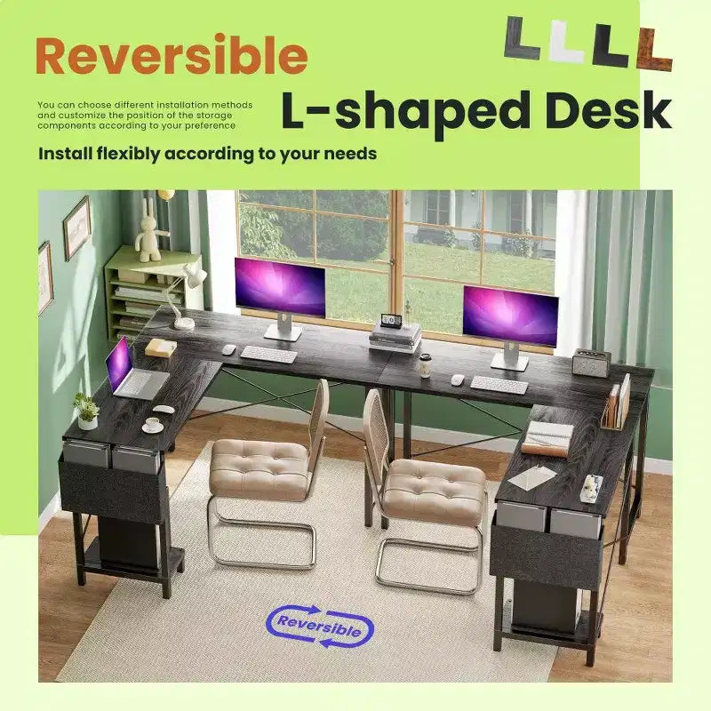 Bureau de jeu en L TUYOHW, bureau d'angle avec cadre métallique, support CPU et rangement latéral, plateau étanche pour bureau à domicile
