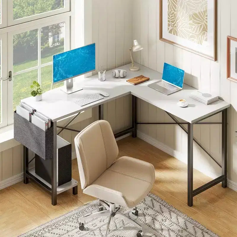 Bureau de jeu en L TUYOHW, bureau d'angle avec cadre métallique, support CPU et rangement latéral, plateau étanche pour bureau à domicile