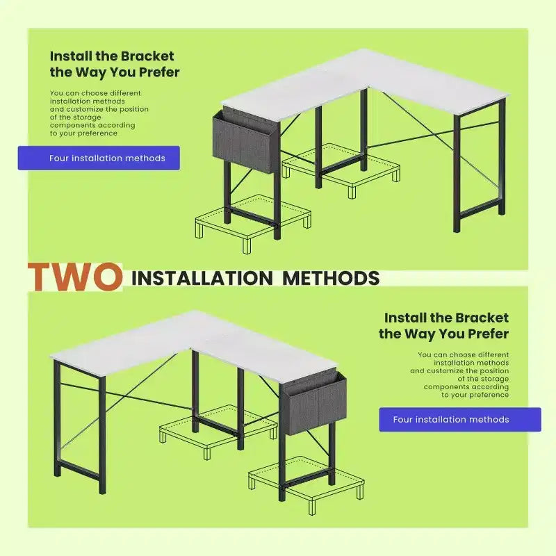 Bureau de jeu en L TUYOHW, bureau d'angle avec cadre métallique, support CPU et rangement latéral, plateau étanche pour bureau à domicile