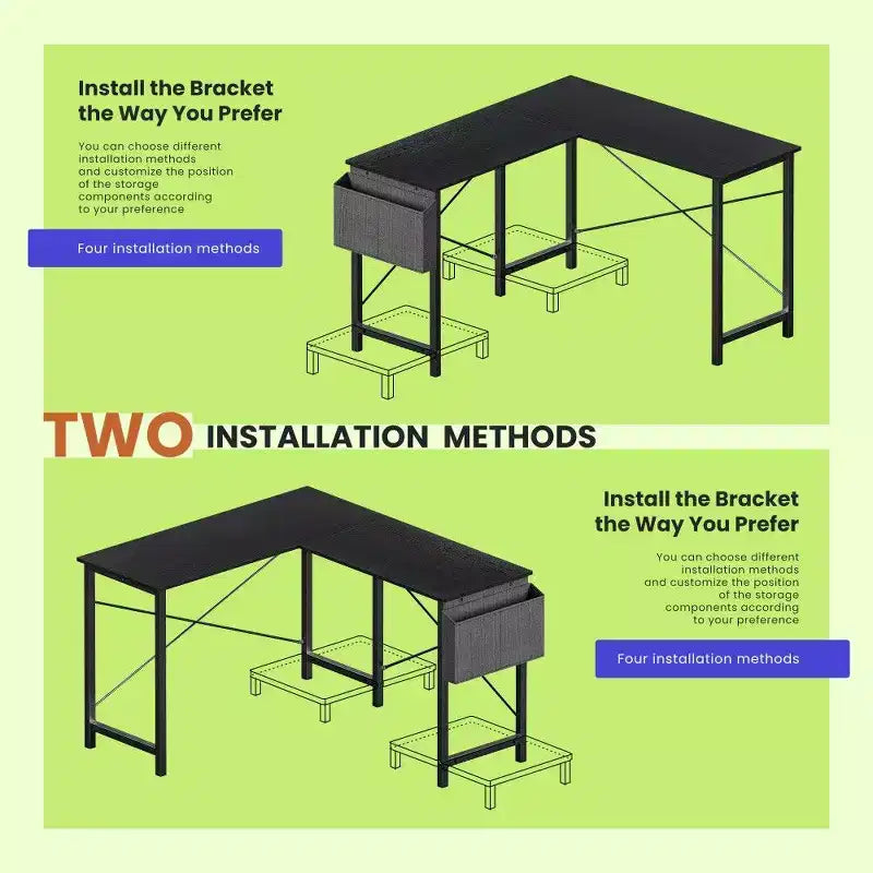 Bureau de jeu en L TUYOHW, bureau d'angle avec cadre métallique, support CPU et rangement latéral, plateau étanche pour bureau à domicile