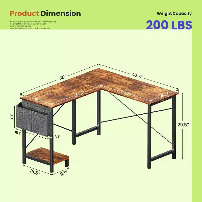 Bureau de jeu en L TUYOHW, bureau d'angle avec cadre métallique, support CPU et rangement latéral, plateau étanche pour bureau à domicile