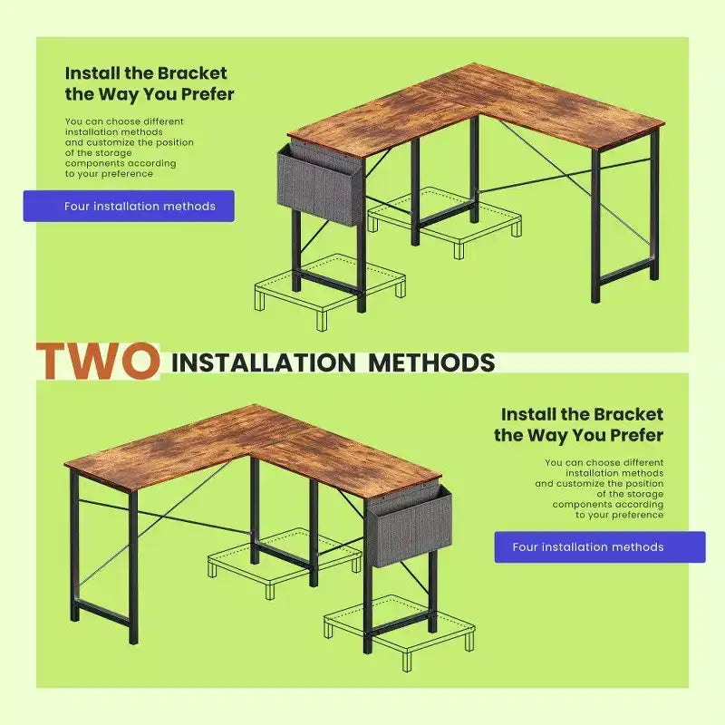 Bureau de jeu en L TUYOHW, bureau d'angle avec cadre métallique, support CPU et rangement latéral, plateau étanche pour bureau à domicile