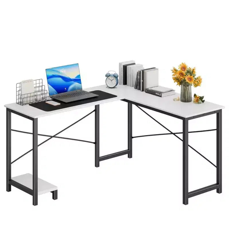 Bureau de jeu en L TUYOHW, bureau d'angle avec cadre métallique, support CPU et rangement latéral, plateau étanche pour bureau à domicile