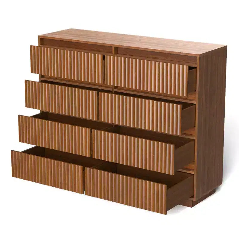 KOLIGEY Commode 8 tiroirs 132 cm de large avec panneau cannelé ondulé