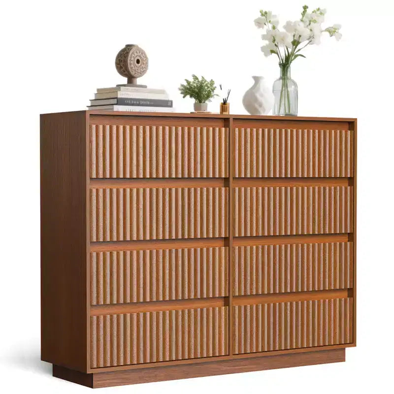 KOLIGEY Commode 8 tiroirs 132 cm de large avec panneau cannelé ondulé