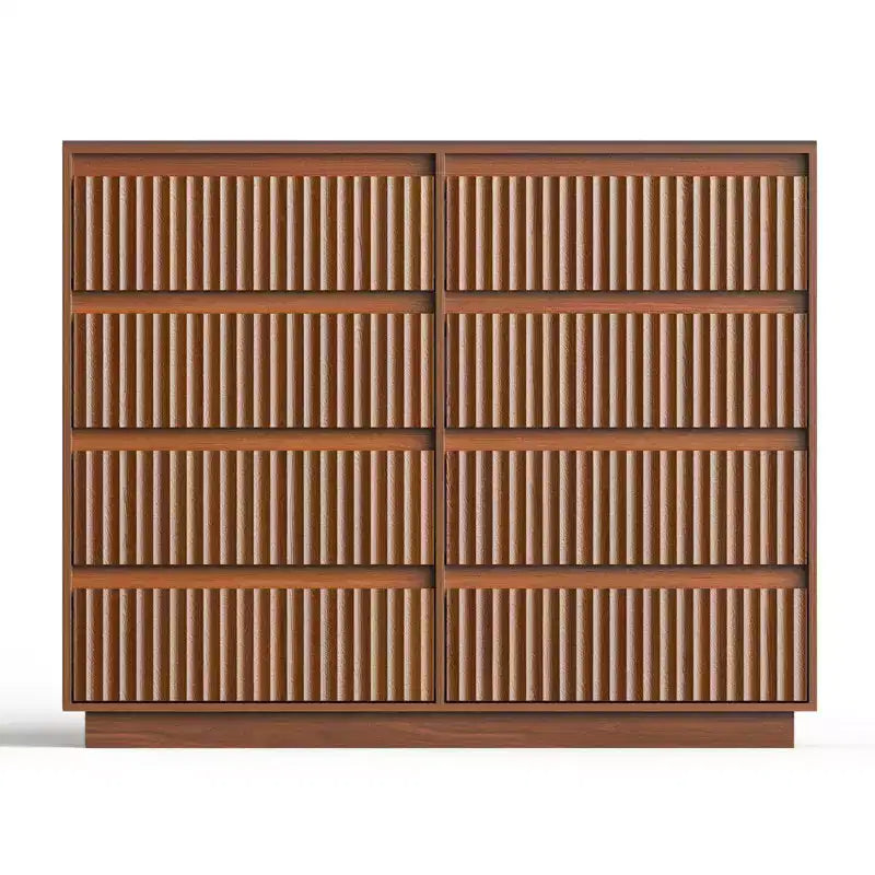KOLIGEY Commode 8 tiroirs 132 cm de large avec panneau cannelé ondulé