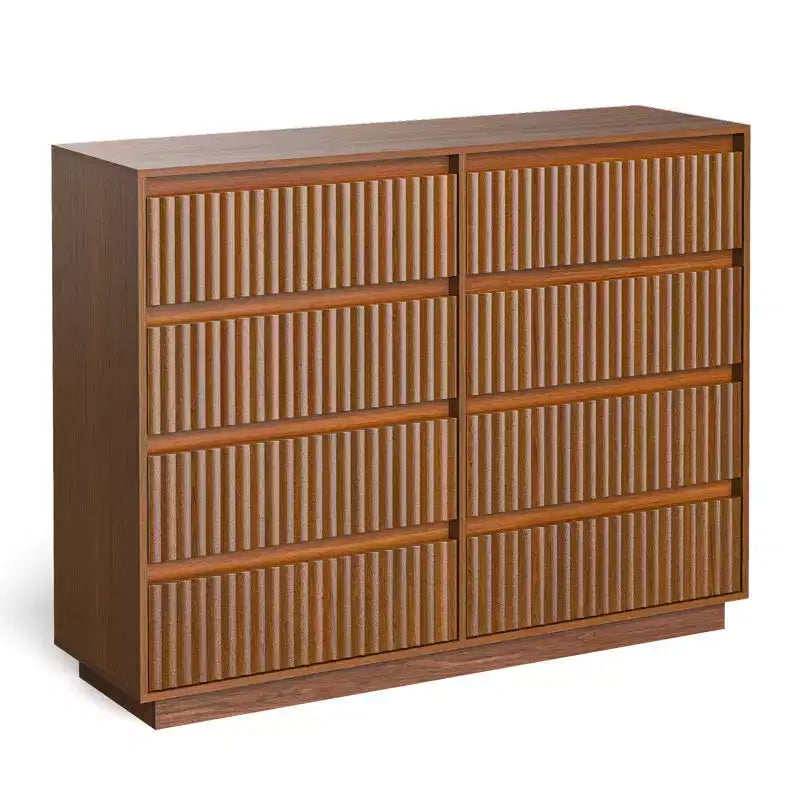 KOLIGEY Commode 8 tiroirs 132 cm de large avec panneau cannelé ondulé