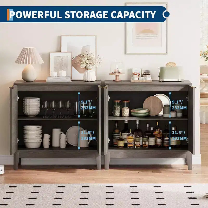 Meuble de rangement cannelé de 32 pouces, buffet à 2 portes, meuble d'appoint moderne du milieu du siècle avec étagères réglables