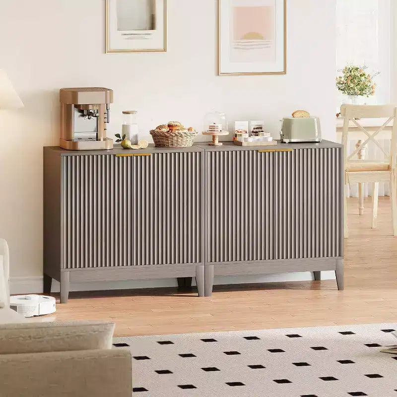 Meuble de rangement cannelé de 32 pouces, buffet à 2 portes, meuble d'appoint moderne du milieu du siècle avec étagères réglables