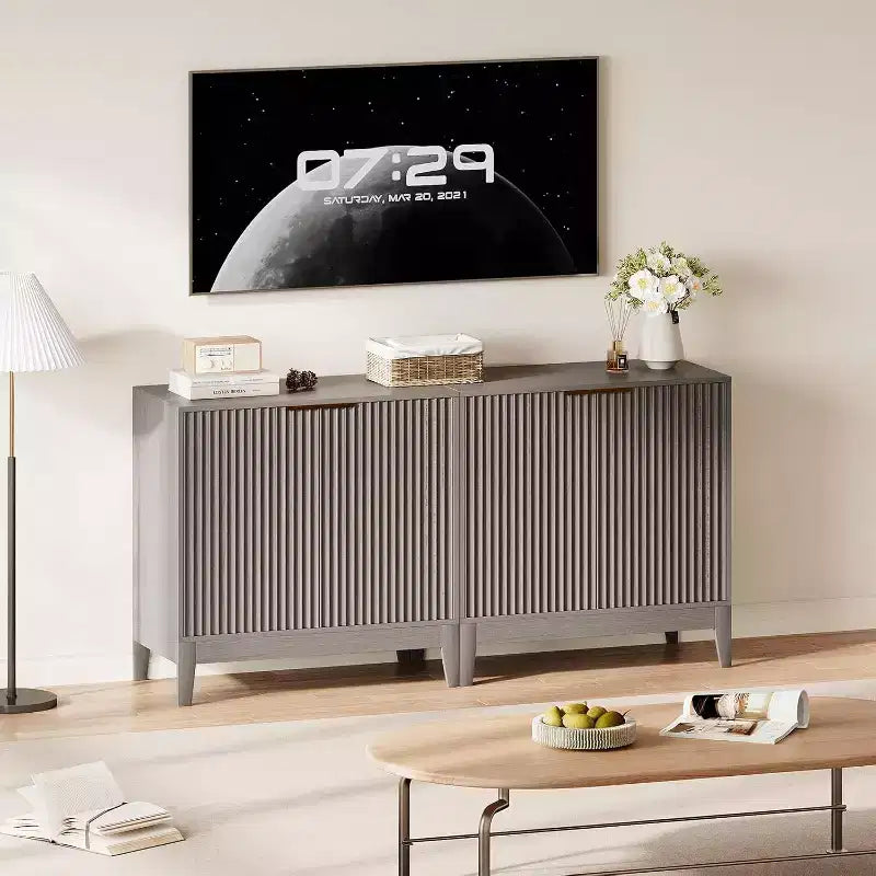 Meuble de rangement cannelé de 32 pouces, buffet à 2 portes, meuble d'appoint moderne du milieu du siècle avec étagères réglables