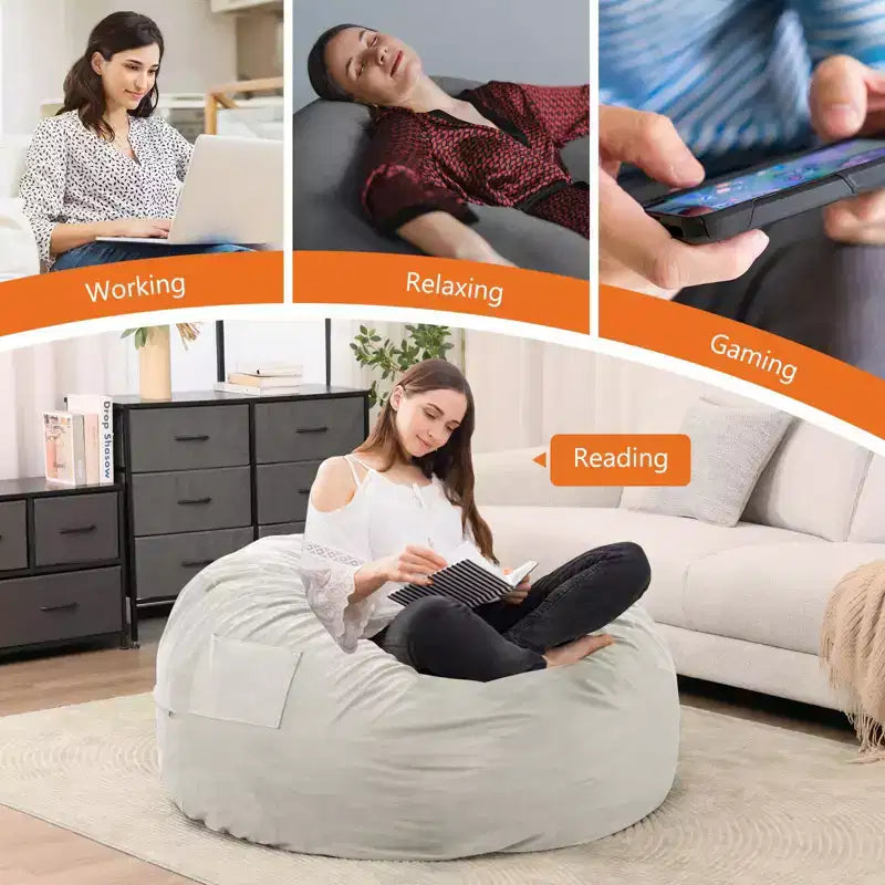 Okak 36/48in Grands Poufs avec Mousse à Mémoire de Forme pour Adultes, Poufs avec Housse Lavable Amovible, Canapé Paresseux pour Salon