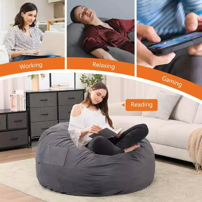 Okak 36/48in Grands Poufs avec Mousse à Mémoire de Forme pour Adultes, Poufs avec Housse Lavable Amovible, Canapé Paresseux pour Salon