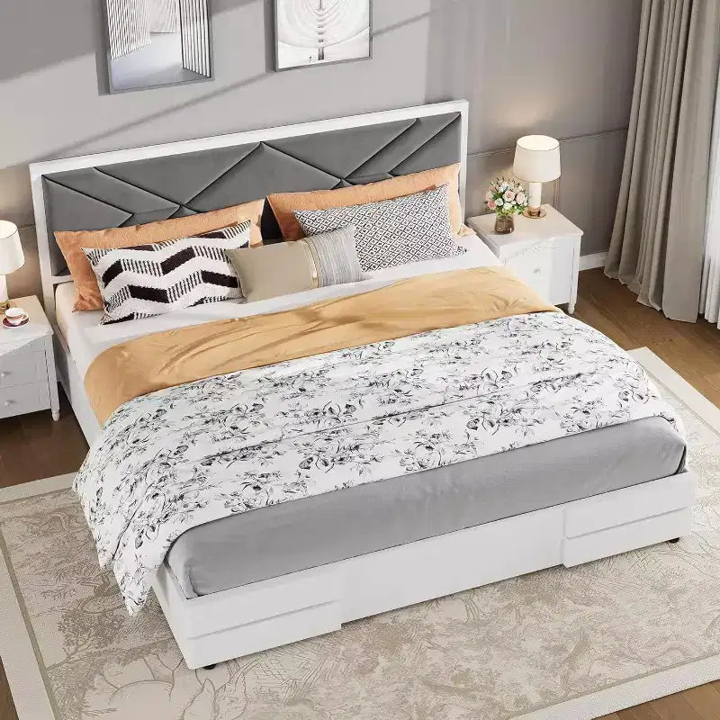 Upholstered Bed Frame, Tufted Design Soft Headboard, Wooden Slat Support, Mattress Foundation No Box Spring Needed, Stable & Quiet Full Bed Frame