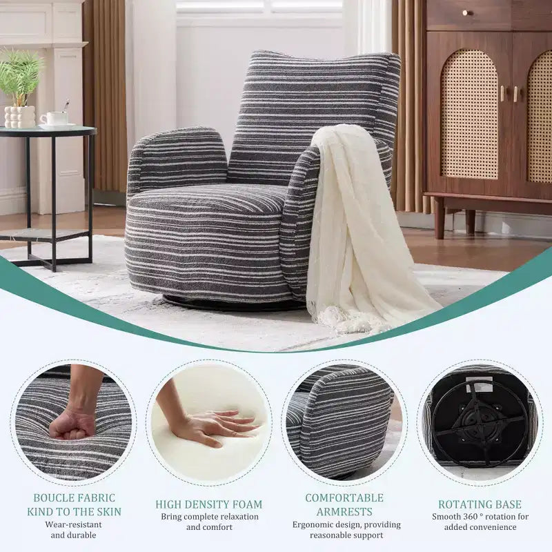 MAYEERTY Fauteuil pivotant à 360°, Velours Moelleux, Salon Bureau, Multicolore