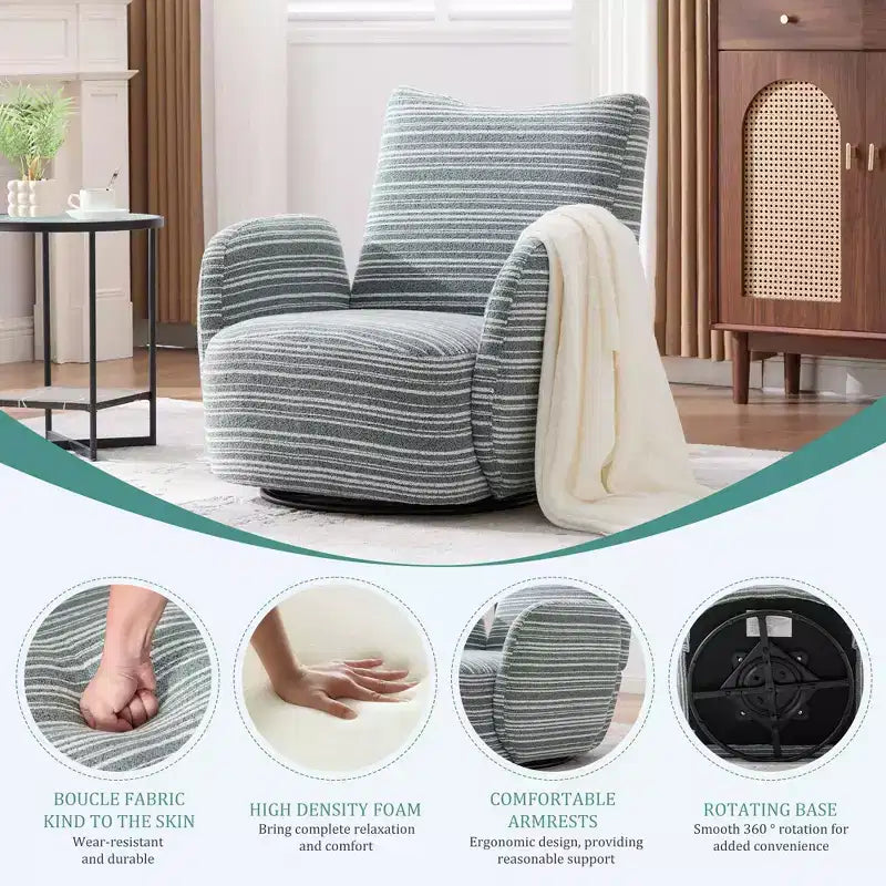 MAYEERTY Fauteuil pivotant à 360°, Velours Moelleux, Salon Bureau, Multicolore