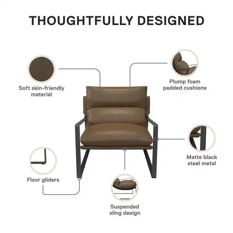 Fauteuil d'appoint suspendu GDFStudio Marlow en similicuir avec cadre en métal