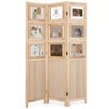 Costway 67 3 Panel Room Divider with Paulownia Wood Photo Frames Metal Hinges for Home Natural/White