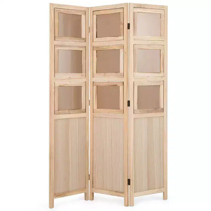 Costway Séparateur de pièce à 3 panneaux 67 avec cadres photo en bois de paulownia Charnières métalliques pour la maison Naturel/Blanc