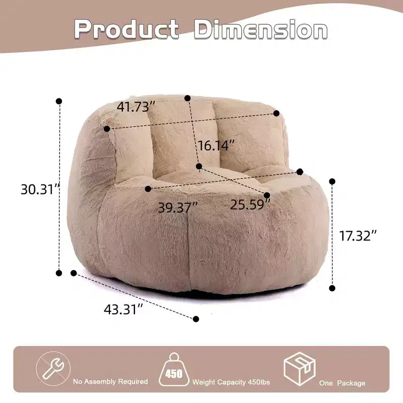 Pouf géant Whisen, canapé en fausse fourrure multicolore, grande méridienne remplie d'éponge déchiquetée, aucun assemblage requis