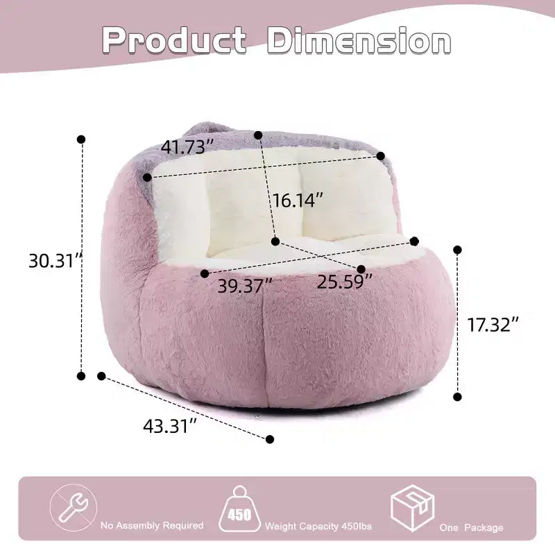 Pouf géant Whisen, canapé en fausse fourrure multicolore, grande méridienne remplie d'éponge déchiquetée, aucun assemblage requis