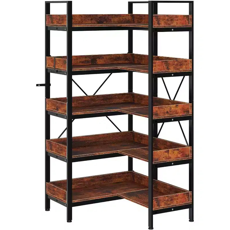 Étagère d'angle en forme de L à 5 niveaux de 65 po, unité de rangement industrielle à 10 étagères ouvertes pour salon, bureau à domicile